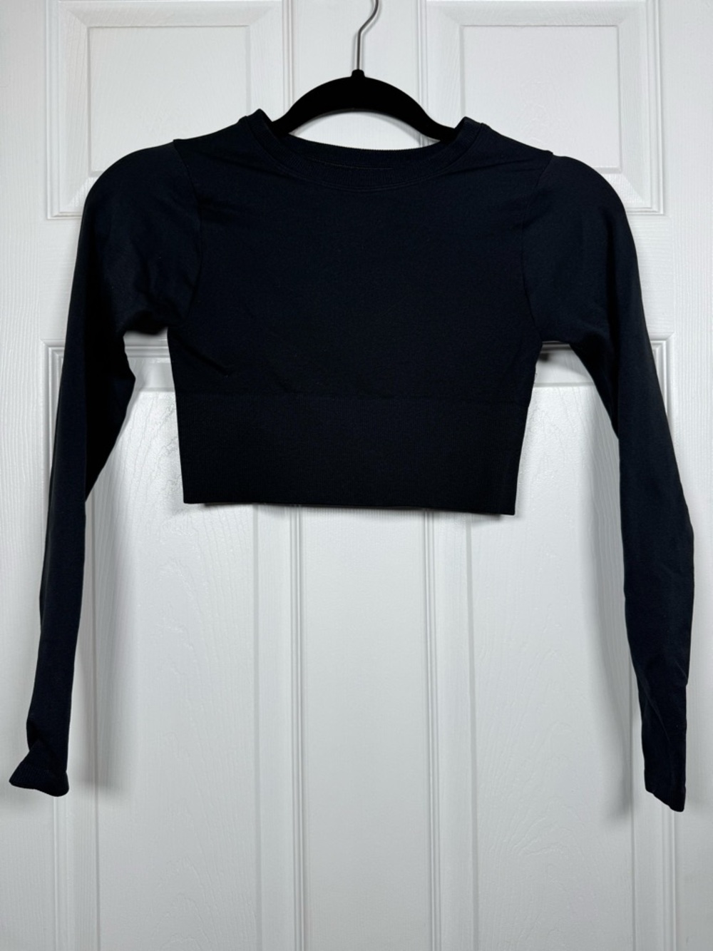 Aerie OFFLINE Black Seamless Crop Top Long Sleeve Fitted XXS